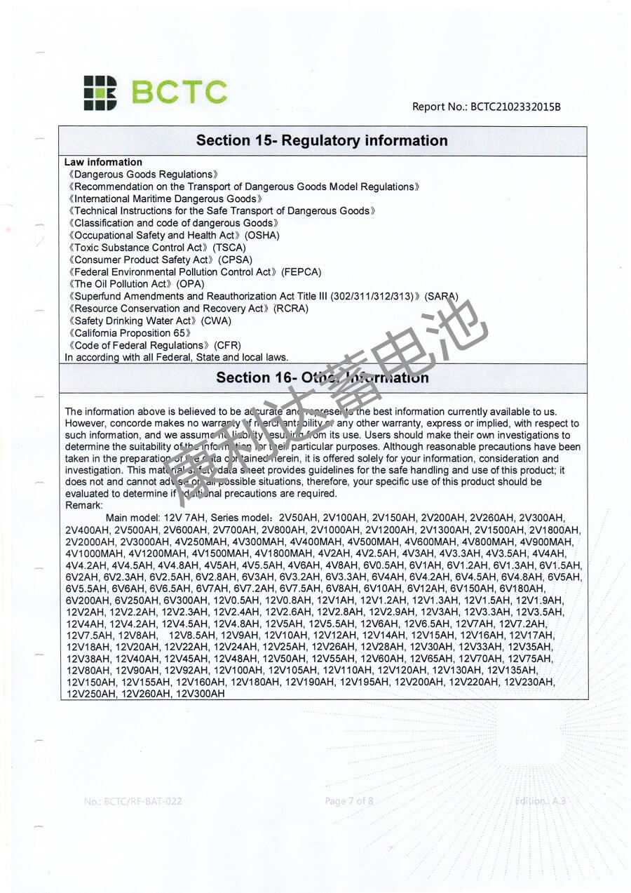 Kanglida battery MSDS certificate renewal in 2021